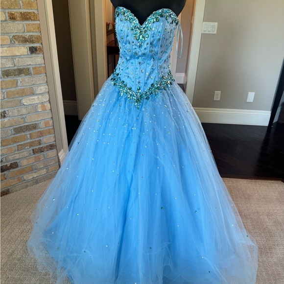 Mori Lee dress prom party wedding blue size 12 princess god mother halloween. - Picture 13 of 16